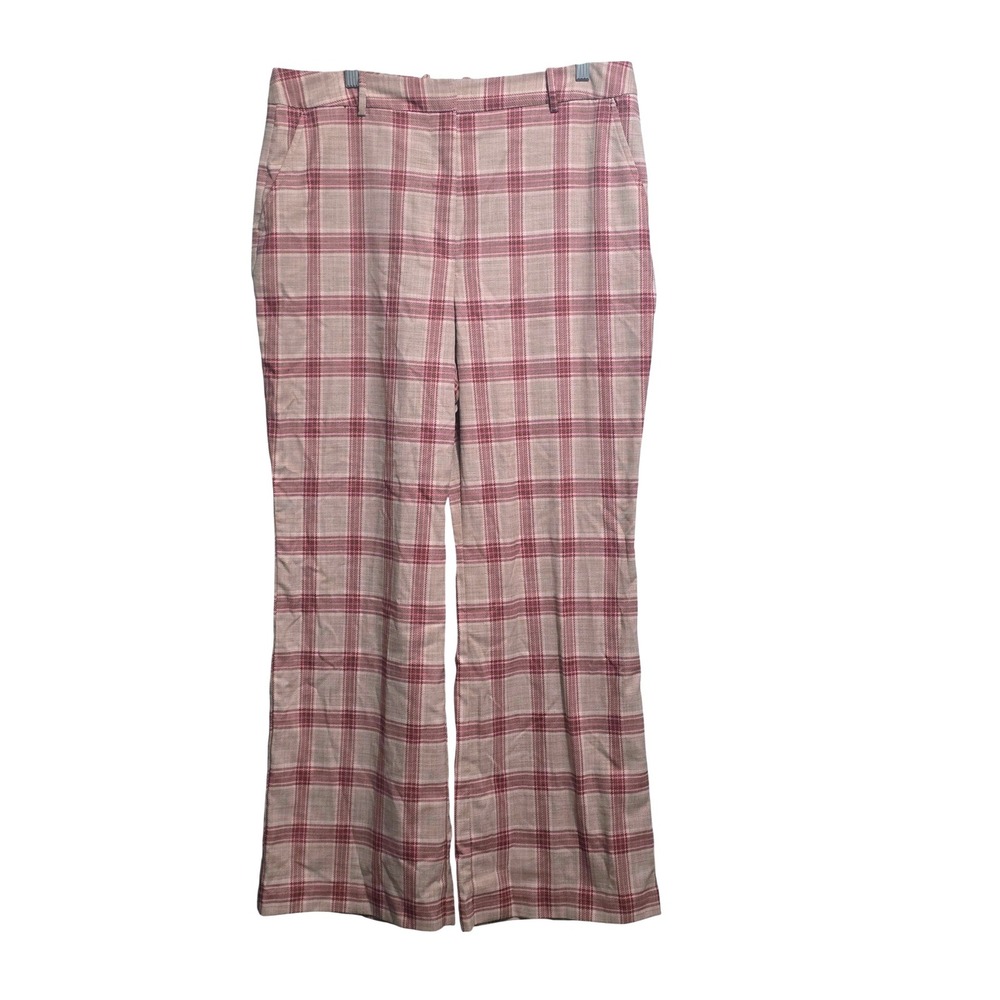 Worthington Womens Pink Plaid Wide Leg High Rise Trouser Pants Size 16